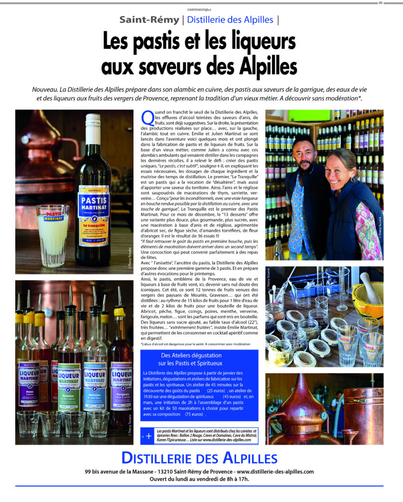 Parution dans le journal des Alpilles, on parle de notre distillerie, notre savoir-faire 100% provençal